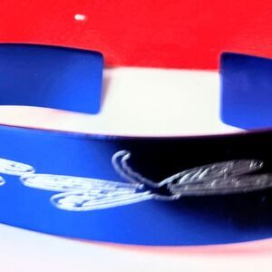 Hand Crafted Engraved Cuff Bracelet Blue Dragonfly